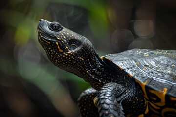 Obraz premium European Pond Turtle, Macro,Left side view