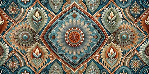 an ethnic pattern using geometric and paisley motifs