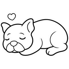 a sleeping bulldog  with love silhouette vector art illustration