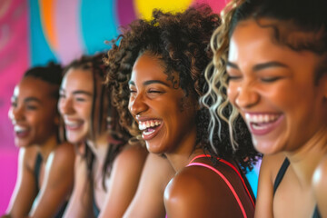Fototapeta premium portrait of a group of happy laughing women in a fitness club 