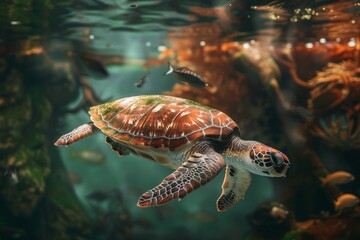 Obraz premium Full body view of Olive Ridley Sea Turtle in under water natural habitat, full body shot, full body View