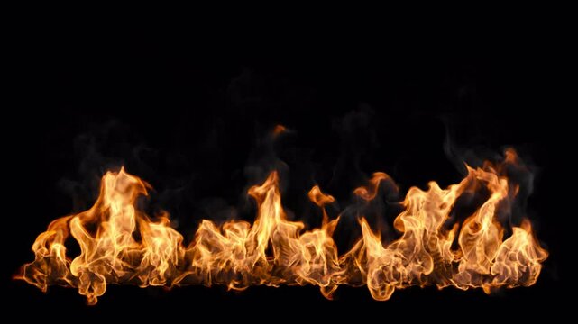Looping fire line burning with flames and smoke, 4k 24p with alpha channey for transparency, since it's a loop, you can make any duration you wish