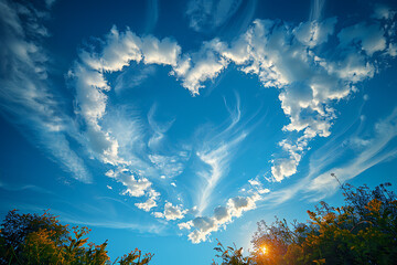 A heart-shaped cloud floating gently in the sky, symbolizing love and serenity