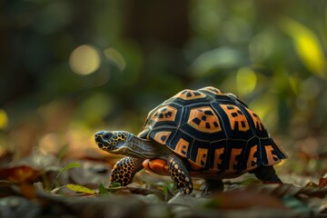 Obraz premium Indian Star Tortoise, Macro,Left side view