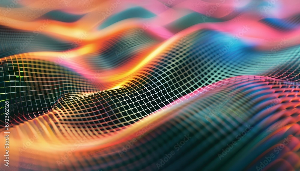 Poster dynamic display with abstract background, digital waves and textures, creating colorful artistic des