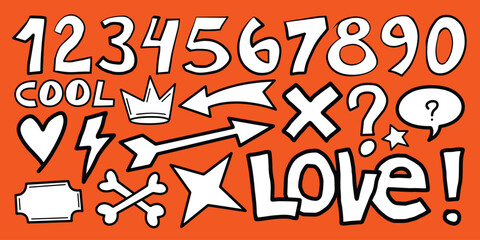 A set of doodles. Hand-drawn cute cartoon pencil sketches of decorative icons. Vector illustration.