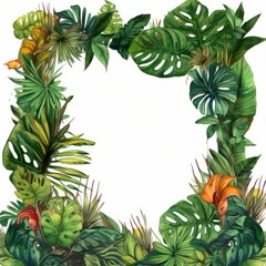 Naklejka premium floral frame with leaves and plants and white copy space , generated by AI. High quality photo