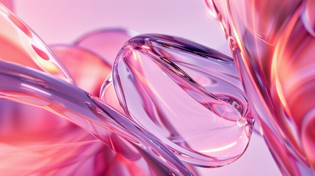 Elegant and smooth glass forms intertwine with soft pink highlights, creating a calming and fluid visual impression that is both delicate and captivating.