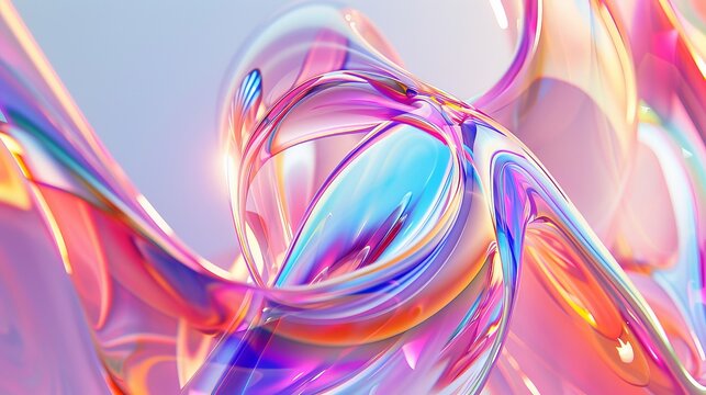 Fluid glass waves reflect colorful light in motion, creating a dynamic and mesmerizing visual effect that symbolizes grace and energy in abstract art form.