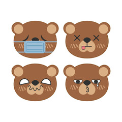 Vector set of cute brown bear face stickers
