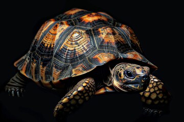 Obraz premium Mystic portrait of Indian Star Tortoise, full body view, isolated on black background