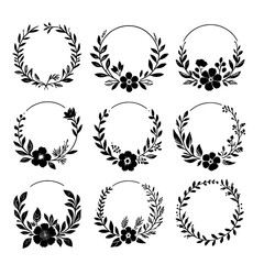 circle round floral frame set vector isolated