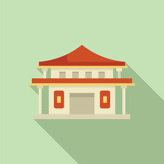 Traditional asian temple building with red roof and columns standing on a stone foundation
