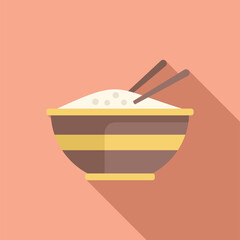 Bowl full of cooked white rice with chopsticks resting on top in flat design