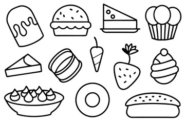 Different types foods hand-drawn line art diverse culinary illustration