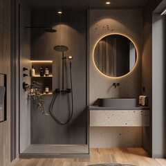 Seamless Design with Opaque Panels Separating a Functional Shower Space