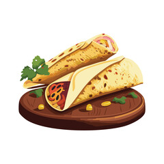 Vector Illustration of Burritos on a Rustic Wooden Scene