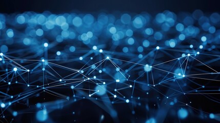 Futuristic Digital Financial Network Connects Nodes with Glowing Lines on Dark Background