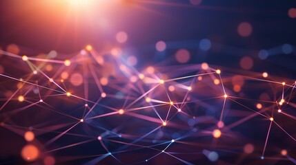Illuminated Digital Financial Network on Dark Background with Interconnected Nodes and Lines