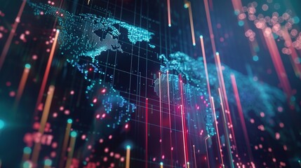 Obraz premium Illuminating Global Financial Trends in a Digital Matrix on Black Background