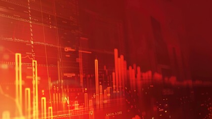 Abstract Financial Data Analysis Concept on Red Gradient Background