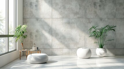 Minimalist Interior with Green Plants and Natural Light