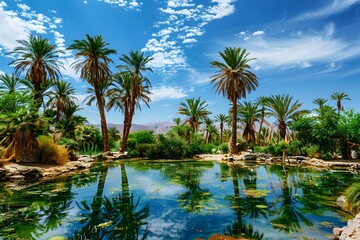 Obraz premium Palm Oasis Reflecting in Tranquil Pool