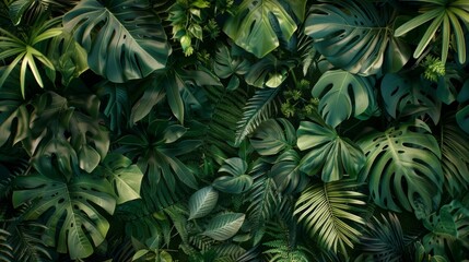 Lush Green Tropical Leaves Background