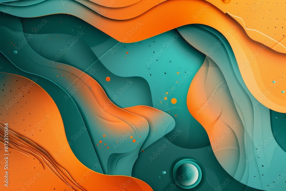 Poster This image showcases abstract art with flowing, wave-like teal and orange elements, creating a sense of motion and energy with a dynamic swirling pattern.