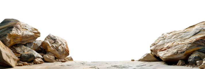 Stone rocks border. Rock mountain. Isolated cutout on transparent or white background.