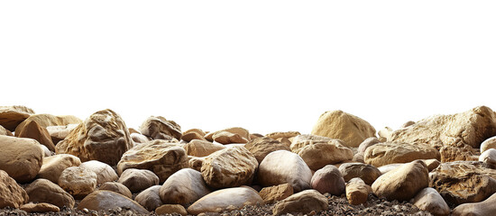 Scattered stones border. Isolated rocks cutout on transparent or white background.