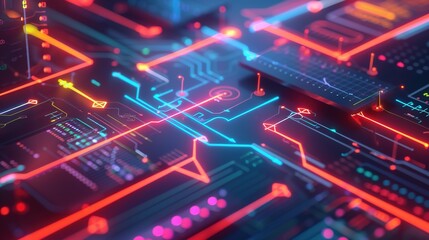 Obraz premium Digital Pathways - 3D Stylized Web Development Workflow with Arrows and Paths