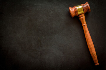 Wooden judge gavel top view. Court of justice and law concept