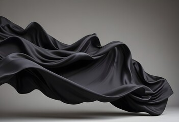 Fototapeta premium Wavy smooth black silk drapery background texture sample