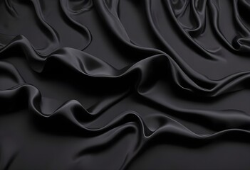 Obraz premium Wavy smooth black silk drapery background texture sample