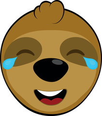 vector illustration face bear sloth character animal cartoon, with a happy expression and tears of joy