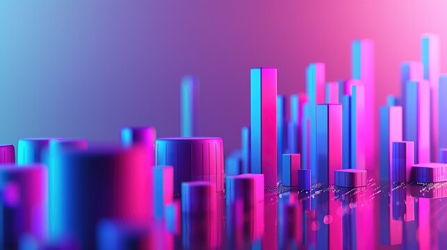 Dynamic 3D Financial Figures on Gradient Backdrop with Copy Space