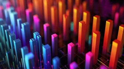 Dynamic 3D Investment Data Visualization on Black Background with Copy Space