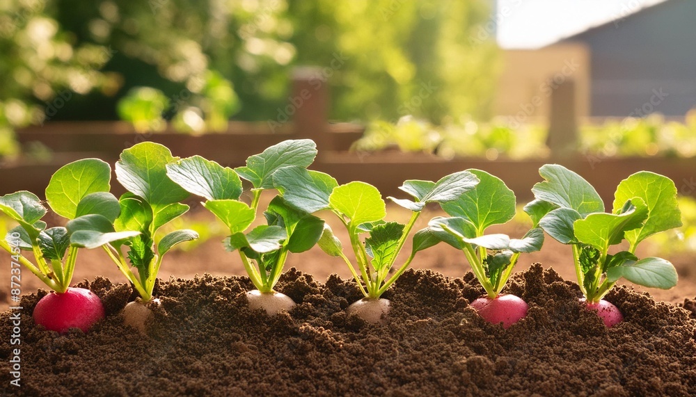 Sticker summer radish seedlings photographed in a vertical orientation with copy space image