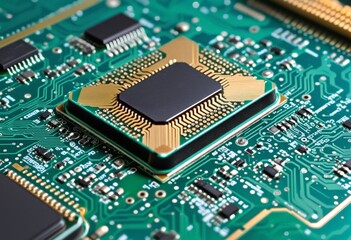 Memory chip on circuit board, close up, illustration