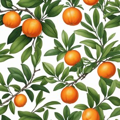 Set of mandarin branches with green leaves