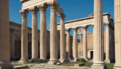 Obraz premium Exterior portrait of ruins of a Roman temple, wall paper illustration design
