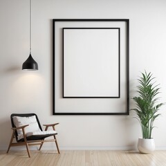 Mockup poster frame in minimalist modern interior room