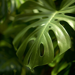 Zbliżenie na liść monstery dziurawej. Monstera deliciosa