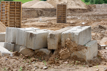 close-up of concrete blocks on the background of a construction site