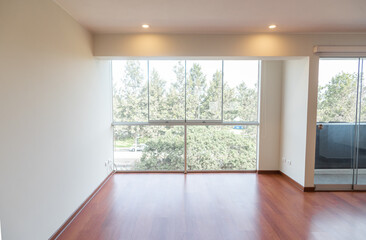 Fototapeta premium apartment living room with bay window and hardwood floor