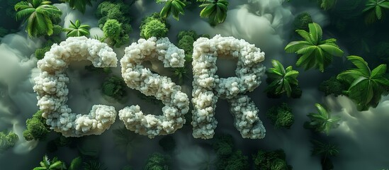 CSR letters formed by clouds surrounded by green trees. Banner with copy space