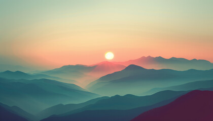 Obraz premium Minimalist 2D Art of Mountain View with Subtle Gradient Sky and Clean Lines
