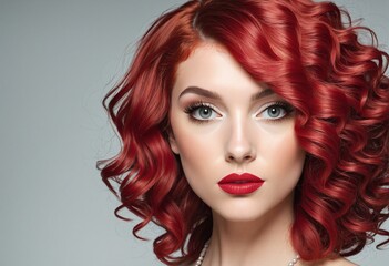 Stunning beauty model showcasing artful make-up and wavy hair in closeup at a glamorous beauty parlour