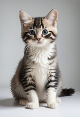 Colorful watercolor painting of a cute cat in yellow, red, brown, and black on white background